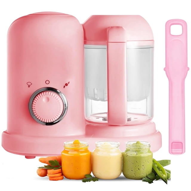 Procesador de Alimentos Bebe con Vapor y Licuadora de Puré, Fabricante de Alimentos para Bebés 4 en 1, Gran Capacidad, 300W (Rosa)