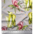 thumbnail image 1 of Soimoi Gray polyester Crepe Fabric Triangle,Leaves & Lily Flower Decor Fabric Printed BTY 52 Inch Wide, 1 of 1