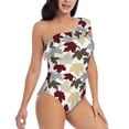 thumbnail image 3 of Rateoe maple leaves Pattern Women One Piece Swimsuits Tummy Control One Shoulder Bathing Suits Ruffle Swimwear-X-Large, 3 of 6