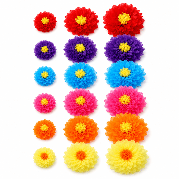 Mexican Paper Flowers Colorful Fiesta Tissue Paper Flowers Mexican Carnival for Floral Party Backdrop Wedding Birthday Party Craft 6" 8" 10" 18 Pcs