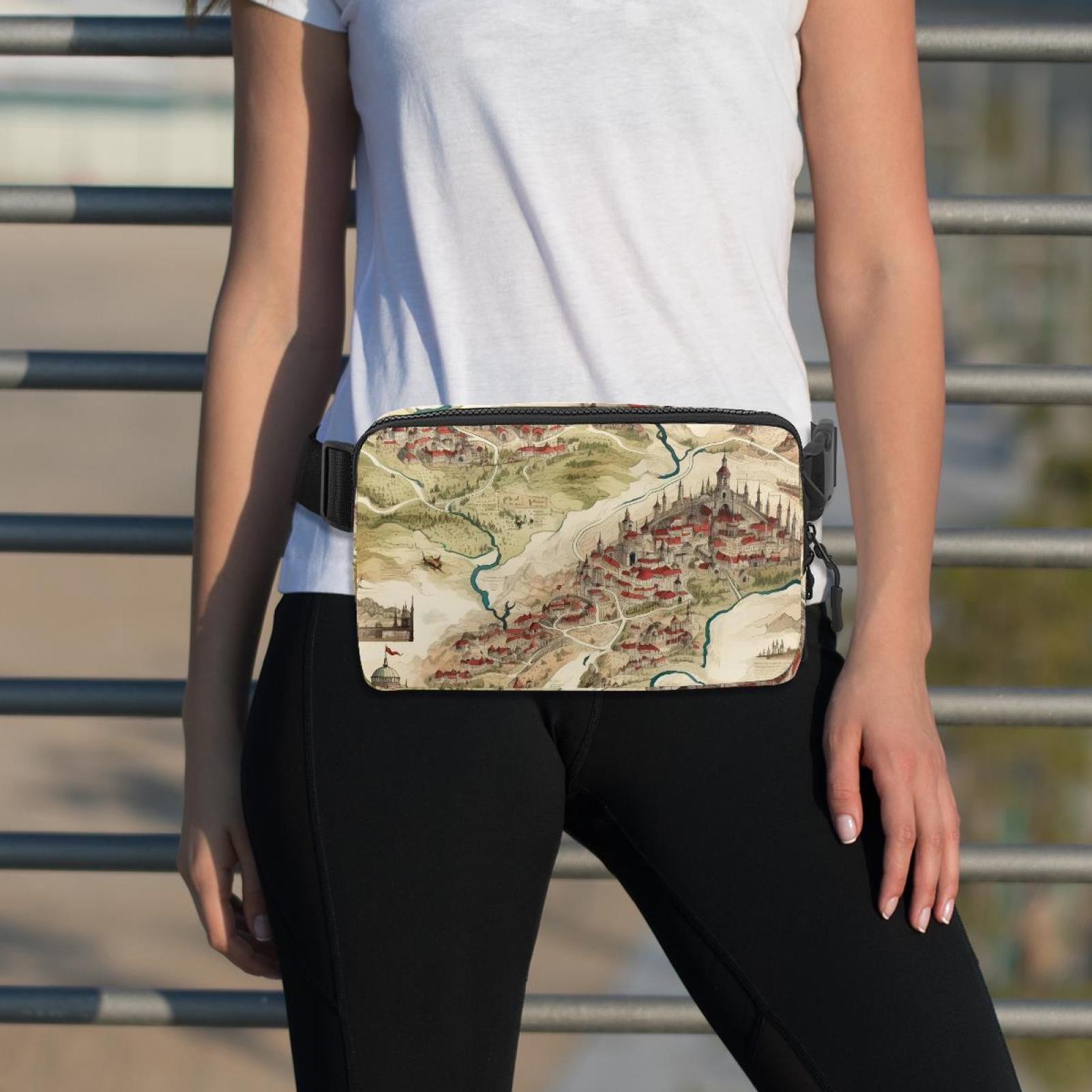 Map section Lightweight Adjustable Sling Bag with Extension Strap - Unisex Waist Packs Waist Bags