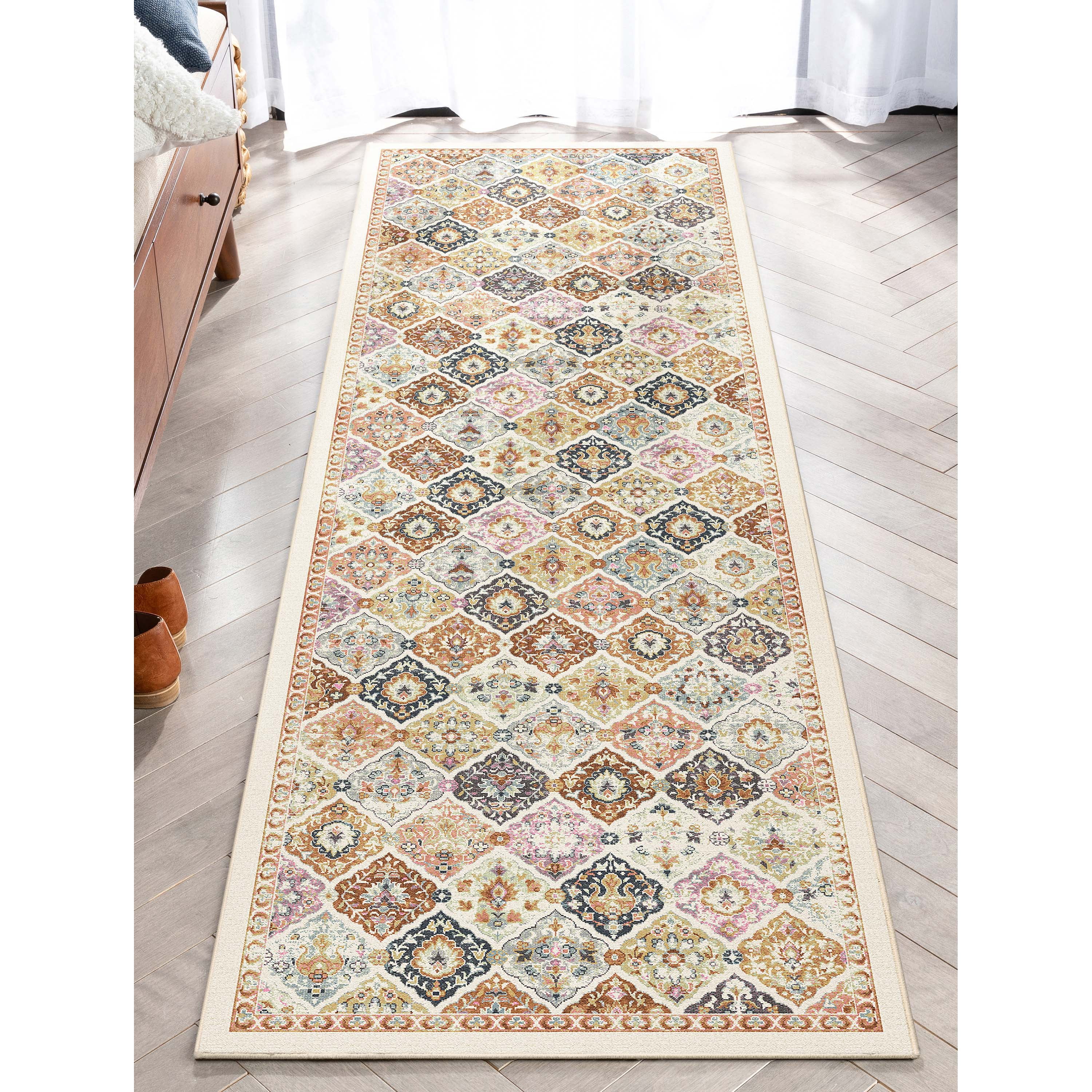 Well Woven Apollo Maeve Vintage Bohemian Geometric Multi Flat Pile Easy to Clean 2'3" x 7'3" Runner Rug for Living Room Stairs Hallway and Kitchen