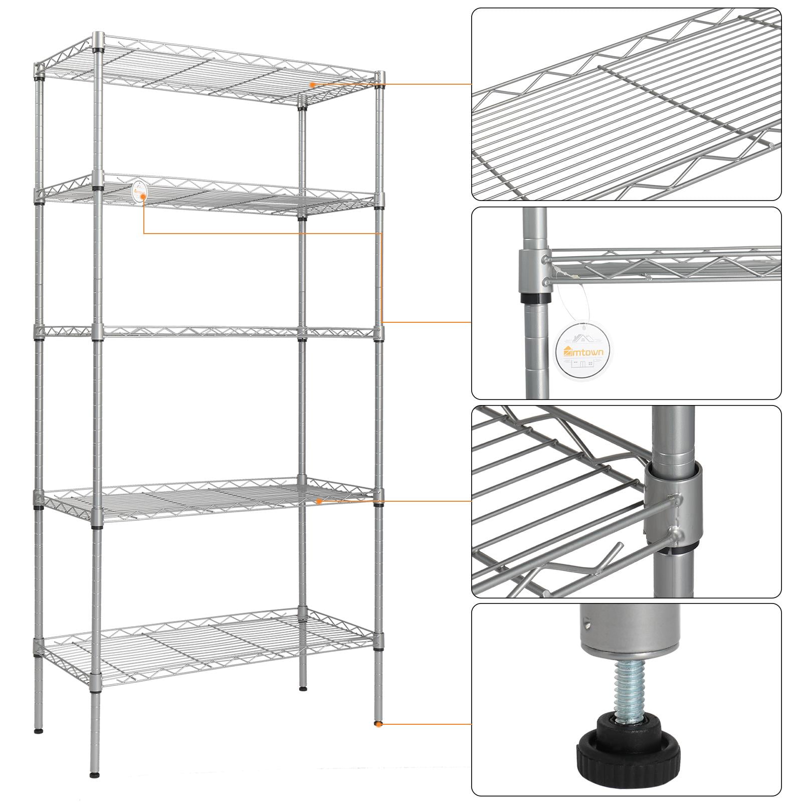 Finnhomy 8-Tier Wire Shelving Unit Adjustable Steel Wire Rack Shelving 8  Shelves Steel Storage Rack or Two 4-Tier Shelving Units with PE mat,  Leveling