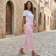 thumbnail image 5 of Inglocry Womens Faux Linen Striped Barrel Pants Comfy Drawstring Capri Pant Summer Beach Vacation Lounge Trousers with Pockets Pink S, 5 of 7