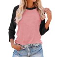 thumbnail image 2 of Plebaso Chemises à Manches 3/4 pour Femmes Col Rond Tops à Blocs de Couleur Décontractés Tee Blouses Amples pour Femmes, 2 of 4