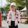 thumbnail image 4 of FKELYI Zipper Front Hoodies Girls Long Sleeve Sweatshirt Kids Fleece Jacket with Pockets Daisy Floral Pink Cat Print Fall Top Winter Clothes, L, 4 of 6