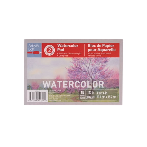 4" x 6" Watercolor Pad by Artist's Loft - Heavyweight - Acid-Free Paper - Ideal for Watercolor Painting - Travel Art & Mixed Media - 12 Pack