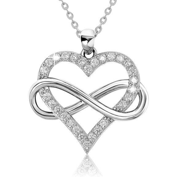Leander Infinity Heart Necklace for Women. 925 Sterling Silver Heart Necklace for Girlfriend, Love Heart Pendant on 18" Chain with 2" Extender (Rose Gold or Gold Plated)