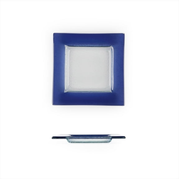 Turgla Fusion Glass Dinnerware 6" x 6" Square Blue Glass Plate, Set of 12 (02-032-15CBLCLR)