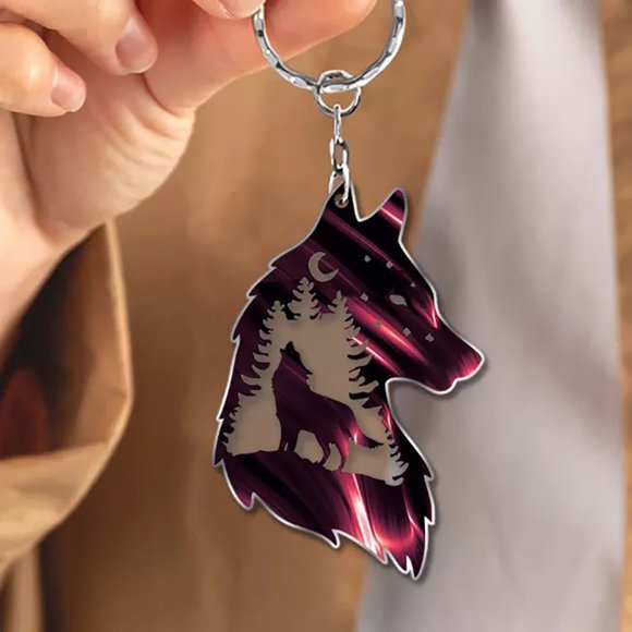 Qonioi Plateau Wolf Key Chain, Wolf Key Ring Decoration Gift, Cool Wolf Statue Keychain for Office Desk Car Keys