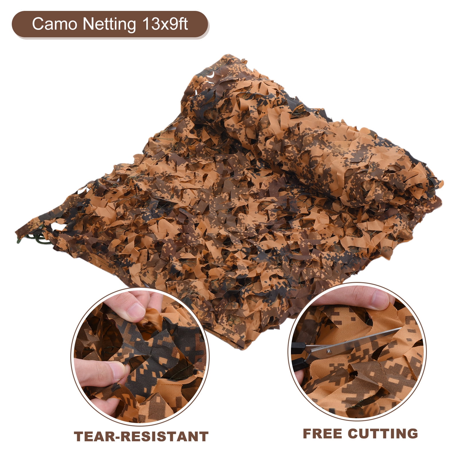 Uxcell Camo Netting, Camouflage Net, 13 x 9ft Quiet Hunting Blinds for Sunshade Camping Shooting Hunting Desert Camo