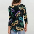 thumbnail image 6 of Mardi Gras Shirts Womens Glitter Crew Neck Holiday Blouse 3/4 Sleeve Mask Print Party Graphic Tee Dark Blue 3XL, 6 of 7