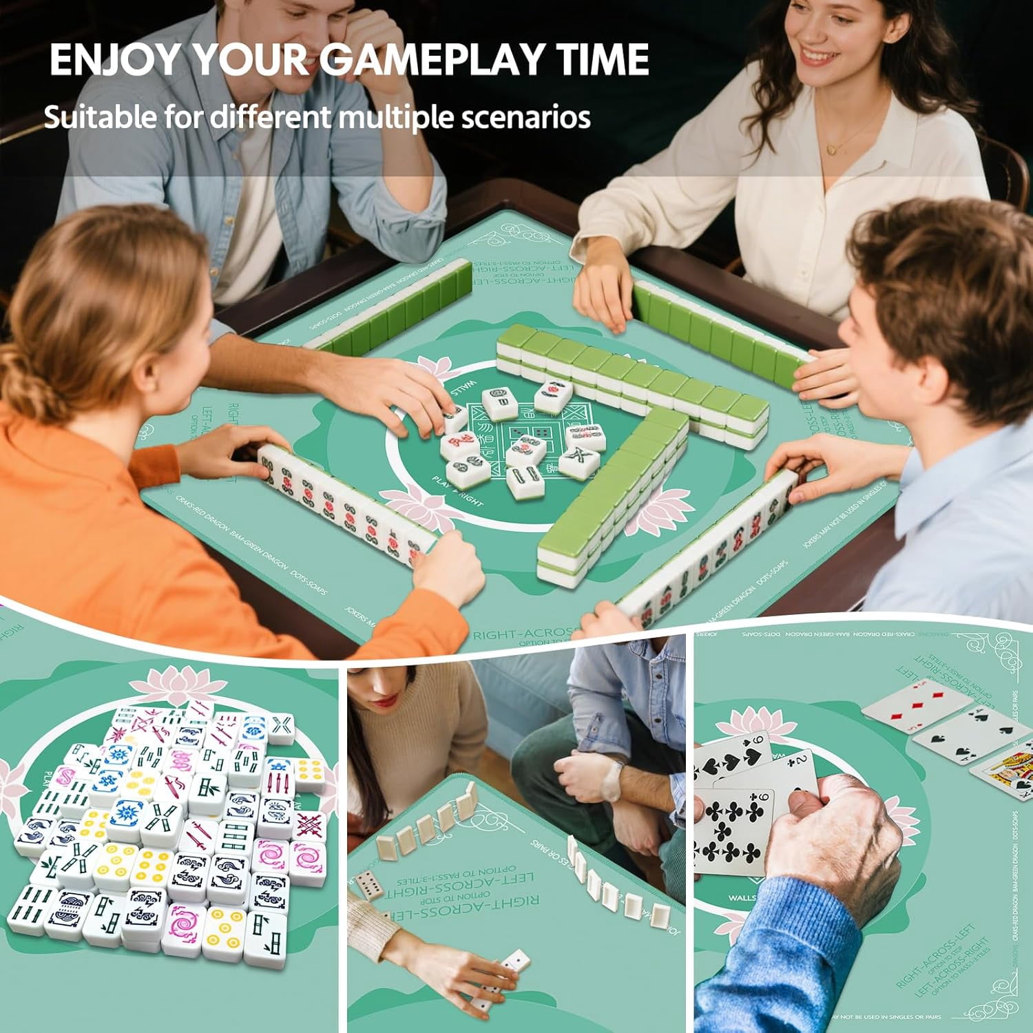 Mahjong Mat, Mahjong Mat for Table with Bag, 31.5" x 31.5" Rubber Anti Slip and Noise Reduction Board Gaming Mat for Mah Jongg, Poker, Board Tile Games, Dominoes