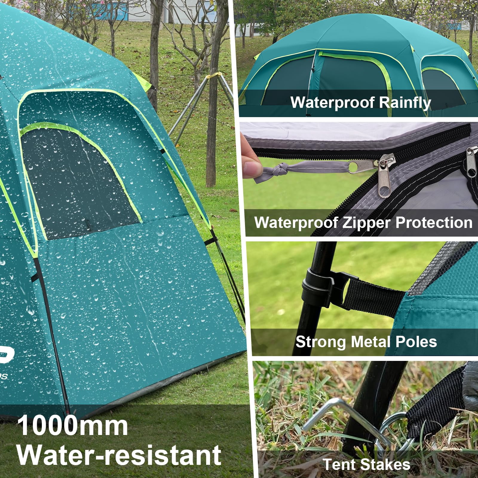 Upgraded 6/8 Person Camping Tents  Waterproof Windproof Family Tent With Larger Mesh Windows & Door Double Layer Easy Set Up All-season Dome Top Rainfly Carry Bag
