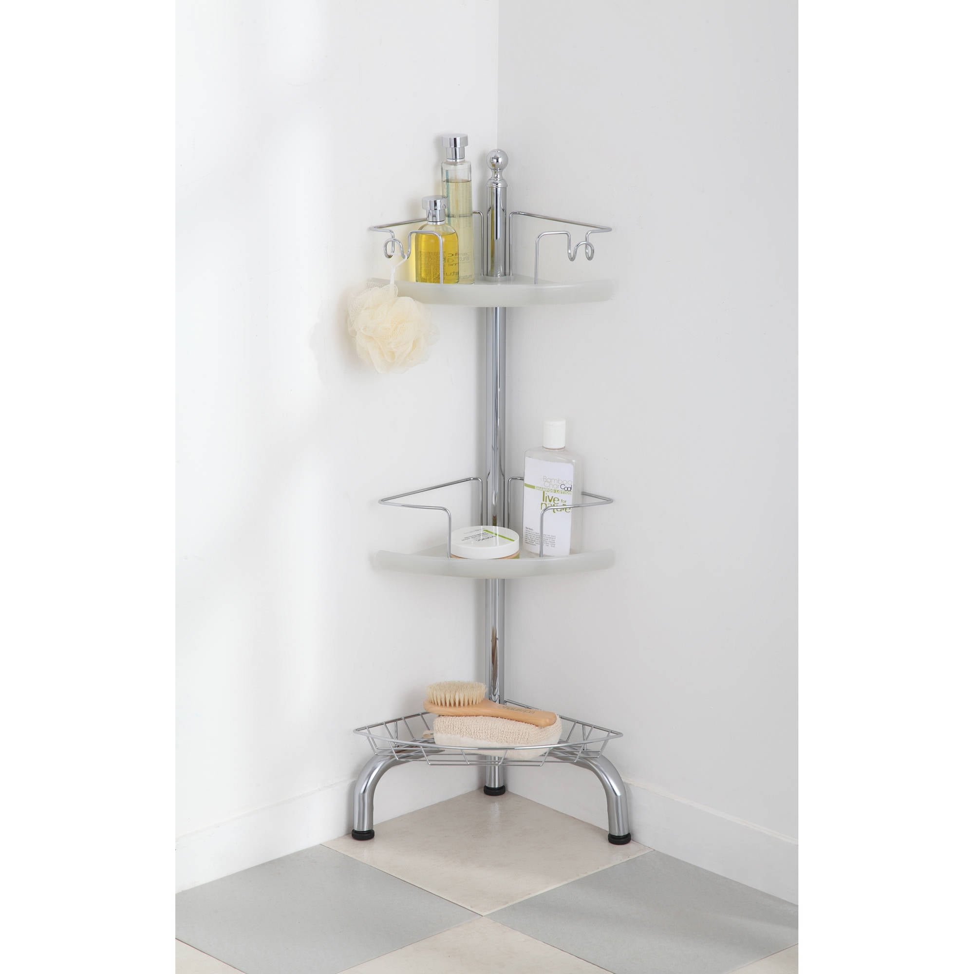 3 Tier Corner Shower Caddy Adjustable Bathroom Floor ...