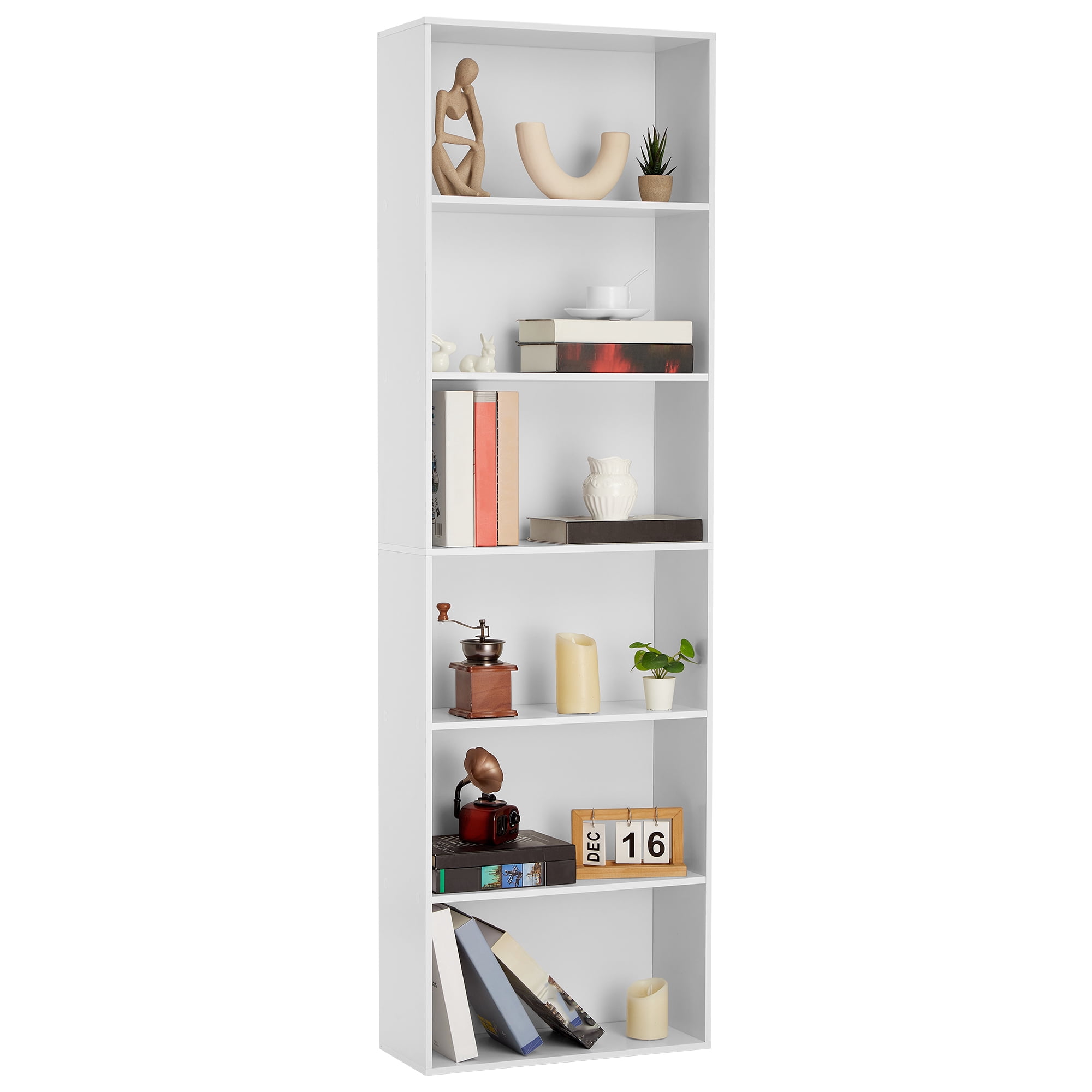 Industrial 6-Tier Bookshelf Tall Bookcase with Open Shelves Heavy-Duty Wood Shelving Unit for Living Room Home Office Bedroom Storage White