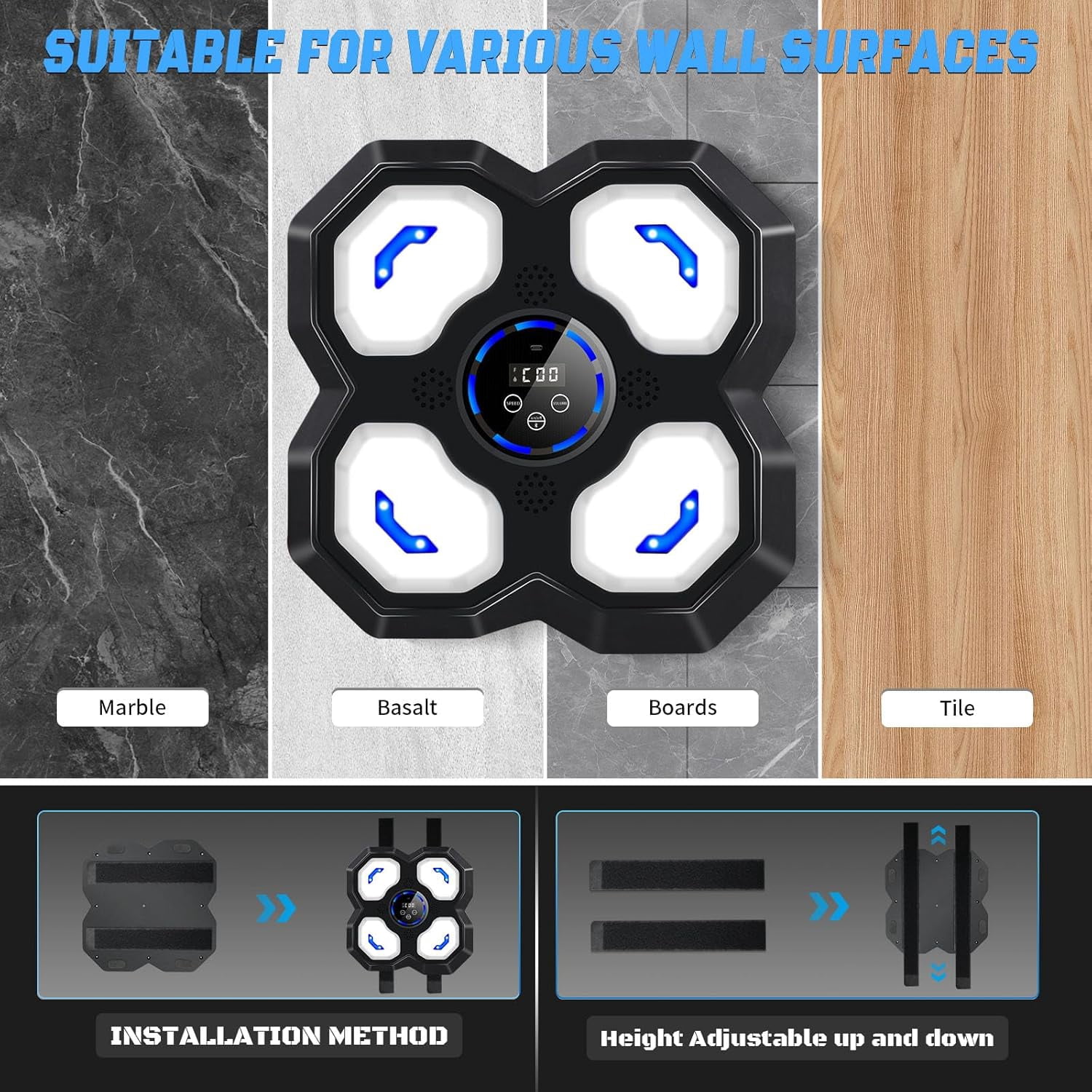 Music Boxing Machine forand Teens Adults, Trainer Equipment with Gloves, Wall-Mounted Boxing Music Workout Machine,Electronic Focus Training for Home,Office