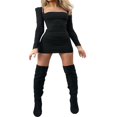 thumbnail image 2 of Women‘s Bodycon Mini Dress  Long Sleeve Strappy Backless Solid Color Ruched Club Dress White S, 2 of 8