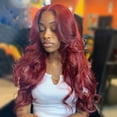 thumbnail image 6 of TUTUnaumb Lace Front Wigs Human Hair Glueless Wine Red Colored Body Wave Wigs Pre Plucked with Baby Hair 180 Density 13x4 HD Transparent Frontal Wigs for Women 28Inch-Red, 6 of 9