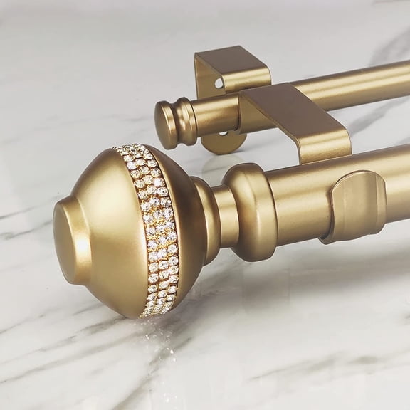 Double Curtain Rod Set:1-1/8 Inch Diameter Luxury Gold Rods,36-72 Adjustable Drapery with Rhinestone Finials for 1 Pack