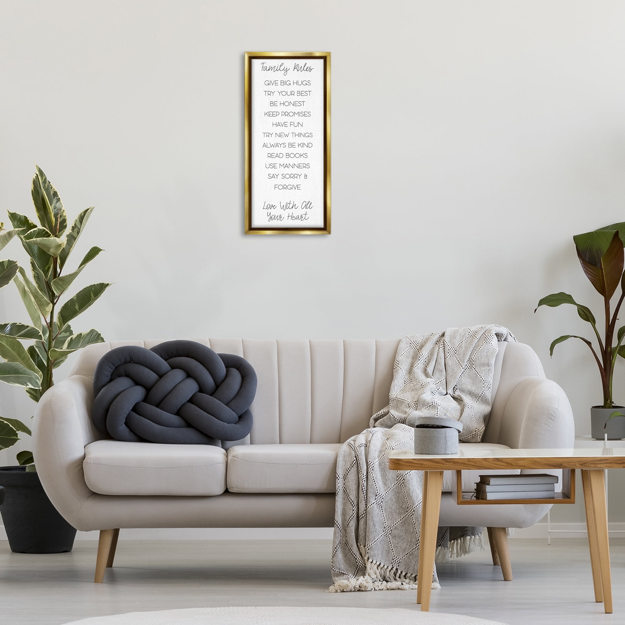 Stupell Industries Minimal Family Rules Typography Painting Gold Floater Framed Art Print Wall Art, 11 x 25