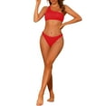 thumbnail image 2 of Conjuntos de bikini de un solo hombro para mujer, 2 piezas, parte inferior triangular asimétrica con canalé, trajes de baño deportivos grandes en rojo, 2 of 5