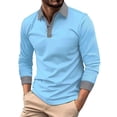 thumbnail image 2 of Fabrcox Men's Polo Shirts Long Sleeve Plaid Collared T Shirts Color Patchwork Casual Trendy Pullover Polo Shirts,Sky Blue M, 2 of 6