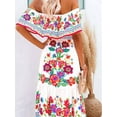 thumbnail image 4 of Women'S Mexican Dress Summer Floral Print Off the Shoulder Sleeveless Beach Long Maxi Dress White & Red XL, 4 of 9