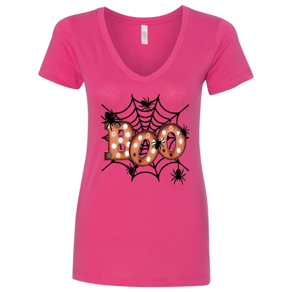 Inktastic Halloween Boo with Spiders in Web Women's V-Neck T-Shirt