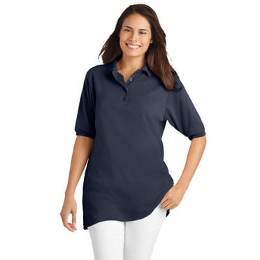 Woman Within Plus Size Elbow-Sleeve Polo Tunic
