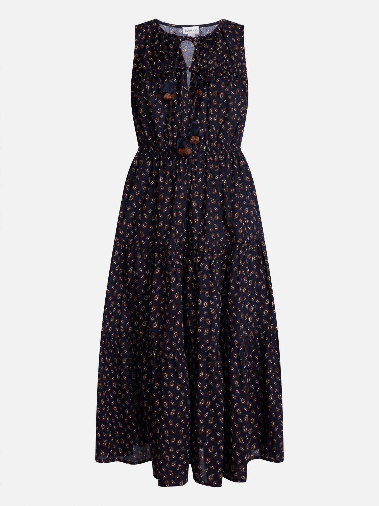 Scenario Women's and Women's Plus Sleeveless Tie Neck Tiered Midi Dress, Sizes XS-4X