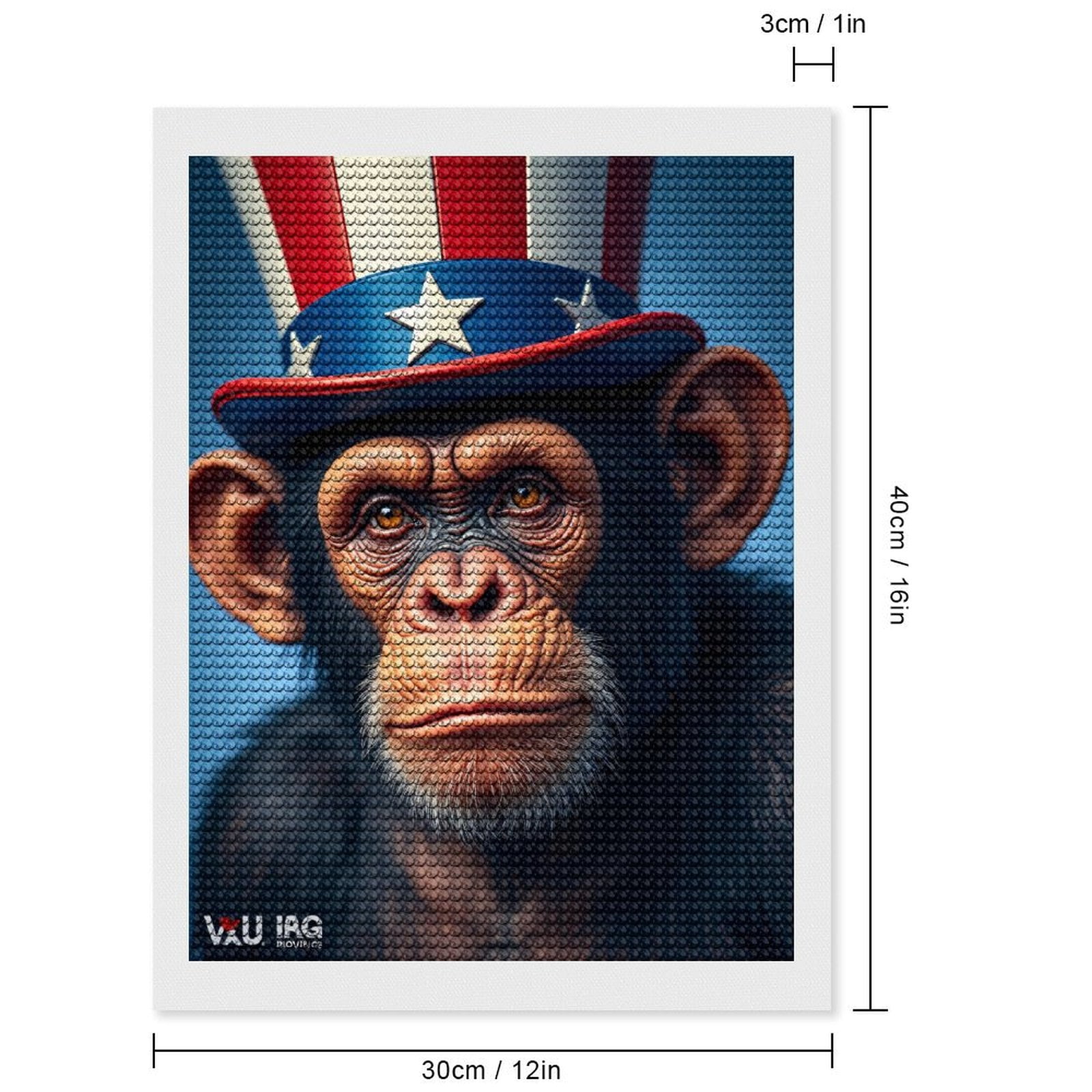 Diamond Art Kits for Adults, Chimpanzee Patriotic Hat 5D Diamond Painting Kits for Adults Beginners, DIY Full Drill Diamond Painting, Gem Art and Crafts 12x16