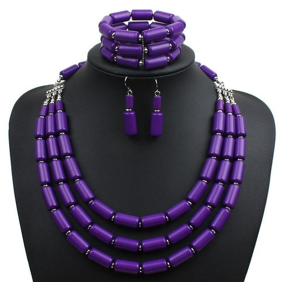 Handmade Multi Layer Beaded Necklace Earrings Bracelet Set Nigerian Wedding Indian Jewelry Set Bib Bead Necklace African Jewelry LNG