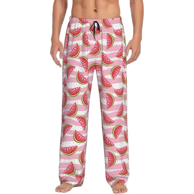 Balery Cute Watermelon Pantalones de pijama para hombre, pijama ultraligero, pantalón de descanso-Large