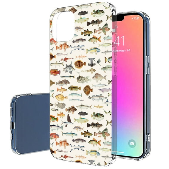 TalkingCase Slim Case for Apple iPhone 14 Pro, Slim Thin Gel Tpu Cover, All Fish Pattern Print, Light Weight, Flexible, Soft, Anti-Scratch, Printed in USA