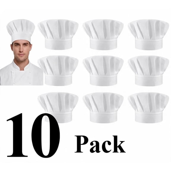10 Pieces Adult Adjustable Elastic Baker Hat, Chef Hats, Kitchen Cooking Chef Caps for Men Women, White
