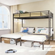 Triple Bunk Bed for 3, Twin Over Twin&Twin Metal Bunk Bed Frame Built-in Table, 3 Bunk Beds Can be Divided into 3 Separate Beds for Bedroom,Black