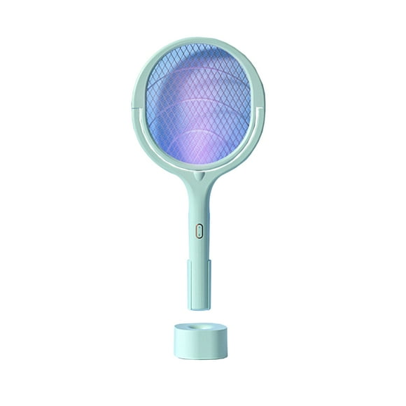 Sidaley Raqueta de plagas de choque eléctrico, herramienta de insectos para colgar en la pared recargable por USB ajustable de mano con soporte, raqueta Electrónica Verde