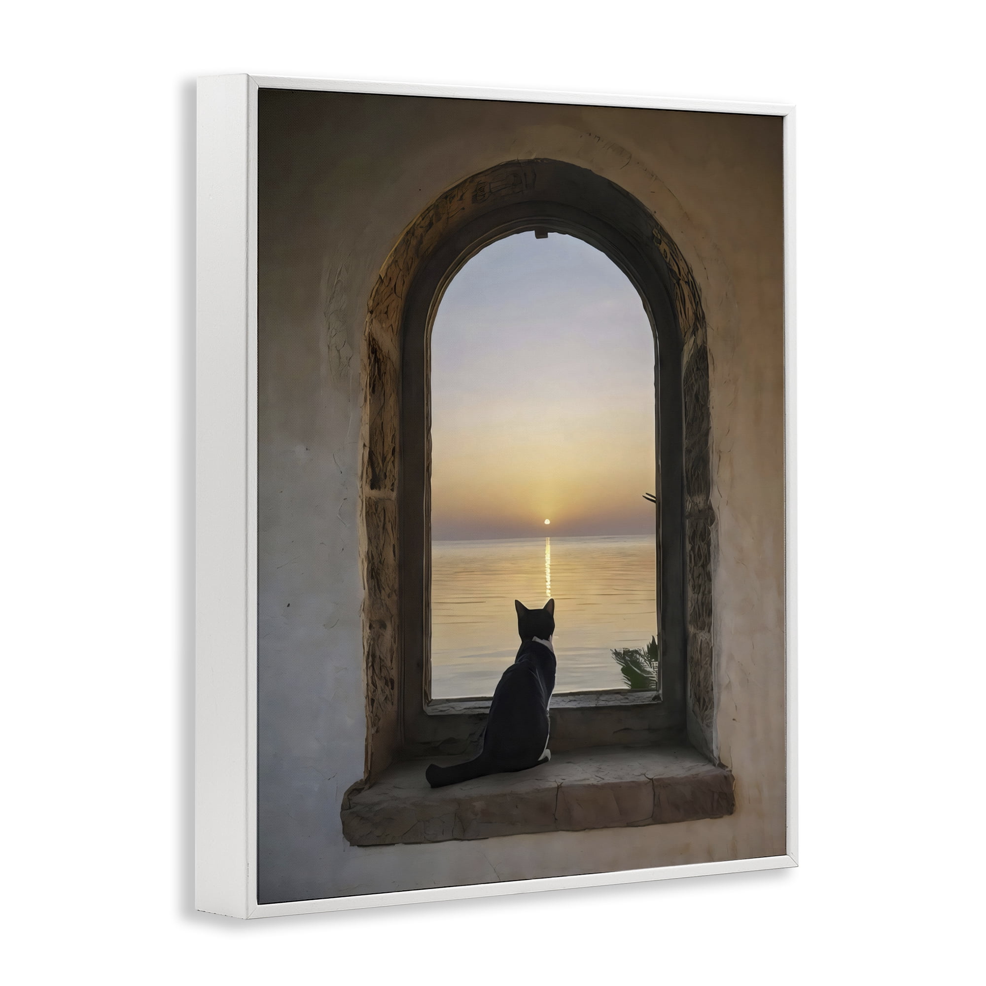 Stupell Industries Cat Overlooking Water at Sunset White Framed Giclee Art, design by Creative Studio
