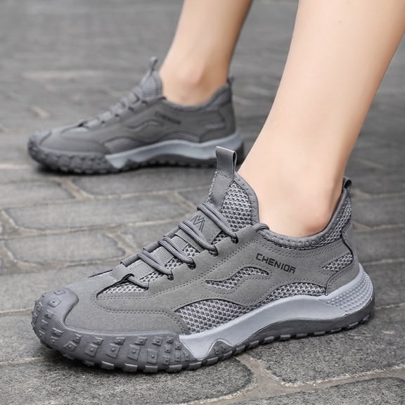 Domzle Roofing Shoes for Men - Safety Work Shoes, Steel Toe Anti Slip Insulating, Lightweight Breathable Gray Wide 10