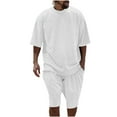 thumbnail image 2 of VBTAPA Mens 2 Piece Outfits Solid Casual Tracksuit Shorts Fashion Summer Sweatsuit Oversized Short Sleeve Textured T Shirt and Shorts Set Birthday Gifts White M, 2 of 7