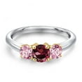 thumbnail image 3 of Gem Stone King 925 Silver and 10K Yellow Gold Red Rhodolite Garnet and Pink Lab Grown Diamond Engagement Ring for Women | 1.10 Cttw | Round 5MM | Gemstone January Birthstone | Size 6, 3 of 6