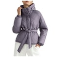 thumbnail image 2 of Winter Parka for Women Long Sleeve Thicken Zip Up Belted Hooded Outerwear with Pockets, 2 of 6