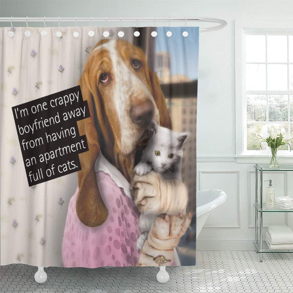 Painted Basset Hound Shower Curtain Bathroom Decor Fabric & 12hooks 71*71inches 