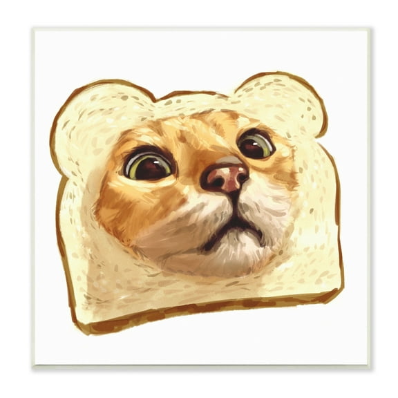 Stupell Industries Silly Tabby Cat Face Head Inside Toast Bread Painting Unframed Art Print Wall Art, Design by Ziwei Li