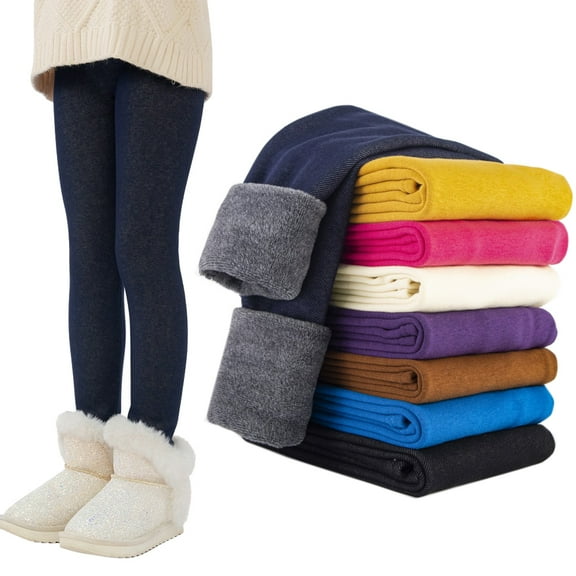 2-13Y Kids Toddler Girls Winter Thick Warm Cotton Long Pants Solid Fleece Lined Footless Leggings