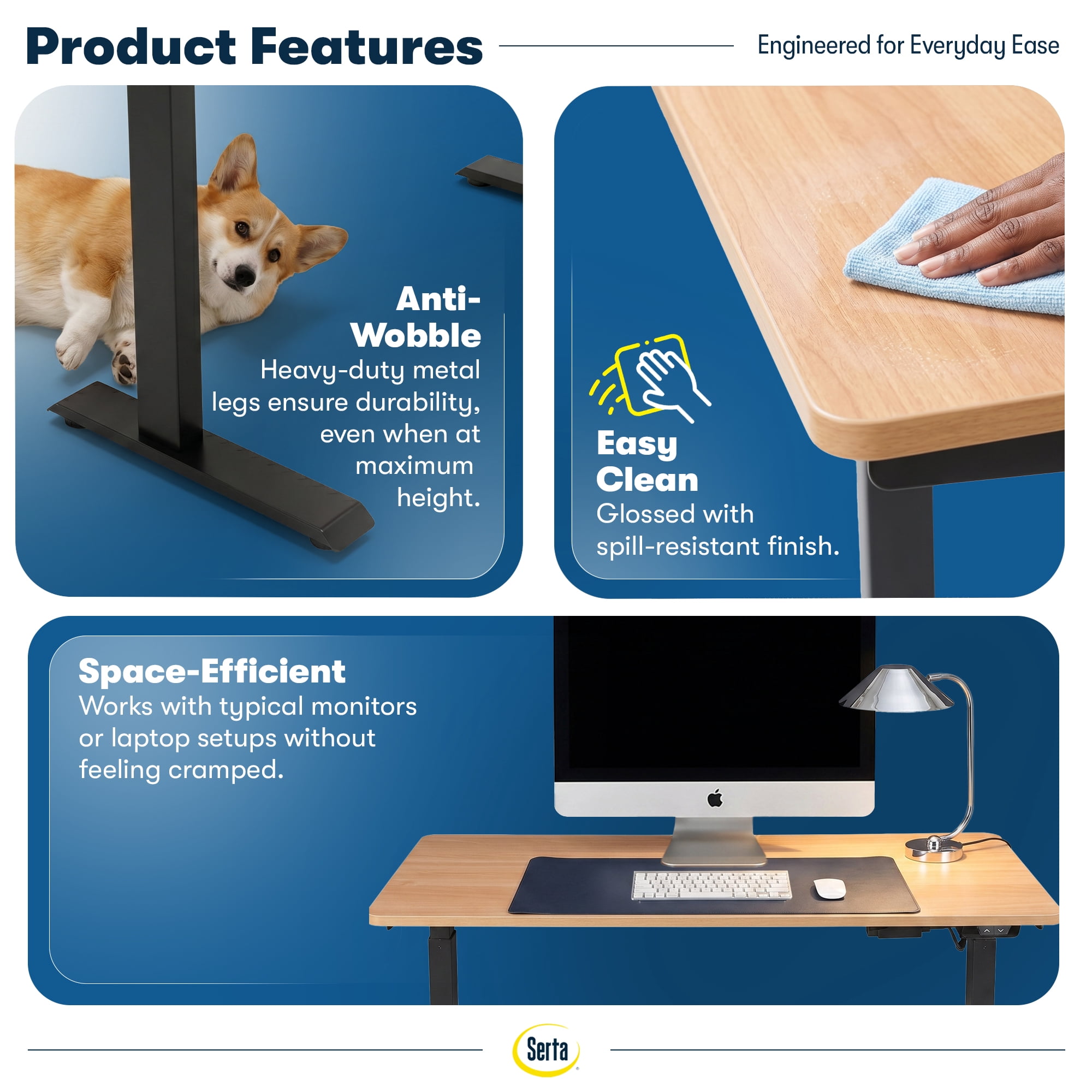 Serta Creativity Electric Height Adjustable Standing Desk Light Brown