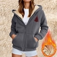 thumbnail image 2 of Xmas Warm Fleece Long Sleeve Coat for Women Christmas Tree Winter Zip Up Hooded Jackets Thermal Thick Outerwear, 2 of 8