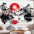 thumbnail image 4 of Japanese Red and Black Forest Tapestry, Anime Mountain Tree Sun Aesthetic Tapestry Wall Hanging for Men, Cool Asian Dark Nature Landscape Tapestries Ink Art Decor for Living Room College Dorm 40X30IN, 4 of 6