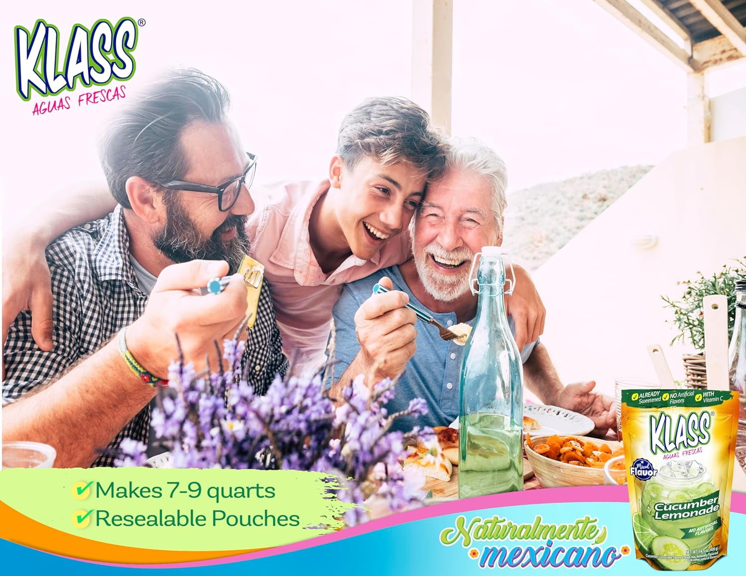 Klass Aguas Frescas Cucumber Limeade, with Vitamin C, Multiserve, Powdered Drink Mix, 14.1oz